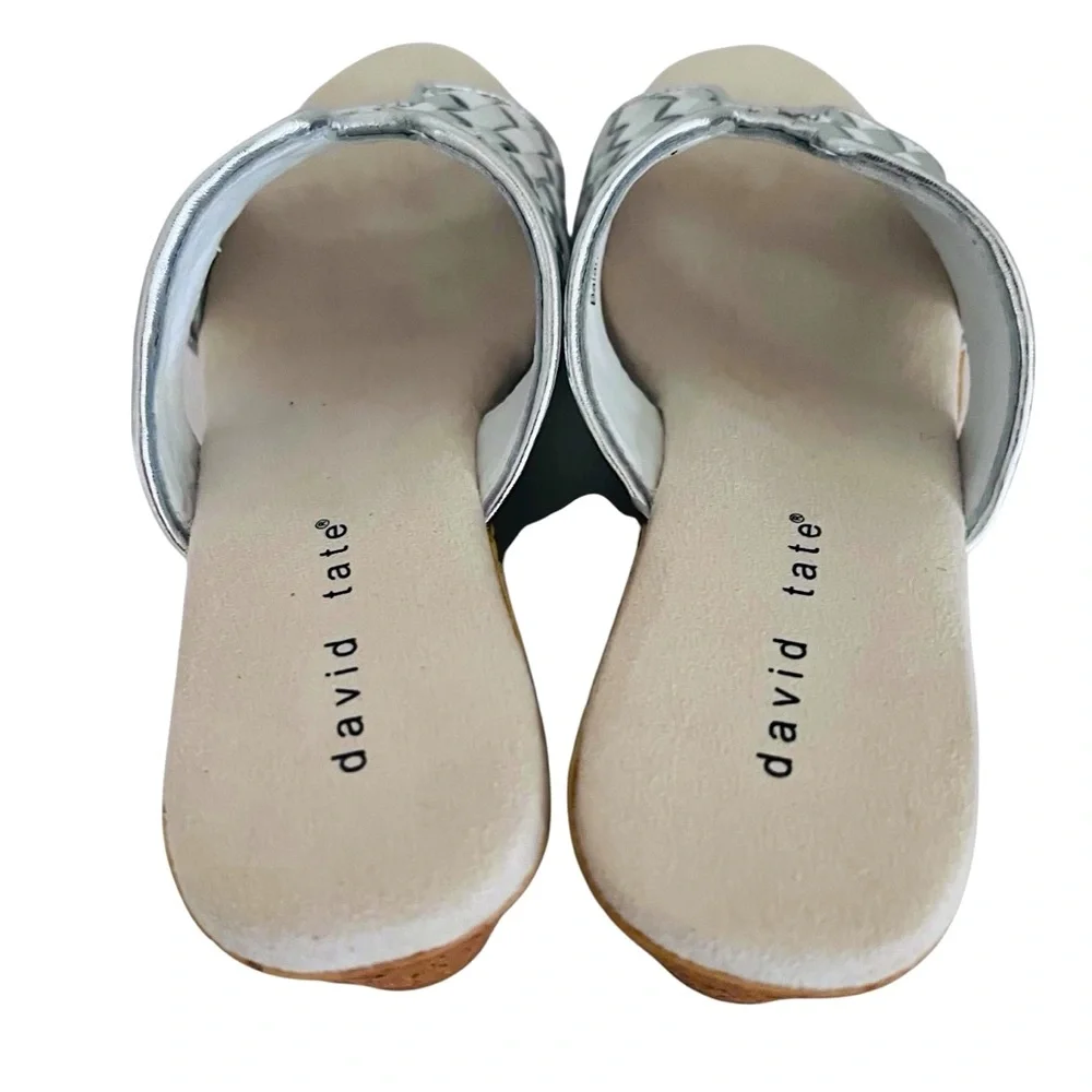 David Tate‎ Moderno Slip On Wedges Sandals Leather Upper Open Toe Silver